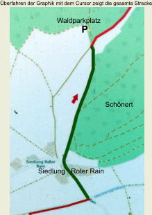 Überfahren der Graphik mit dem Cursor zeigt die gesamte Strecke P Waldparkplatz Siedlung   Roter Rain Schönert