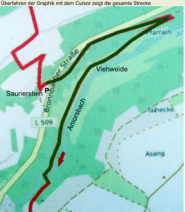 Überfahren der Graphik mit dem Cursor zeigt die gesamte Strecke Saurierstein Viehweide Amorsbach P
