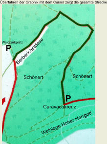 Überfahren der Graphik mit dem Cursor zeigt die gesamte Strecke Waldparkplatz P Schönert Schönert Caravacakreuz Weinlage Hoher Herrgott P Berberichswiese